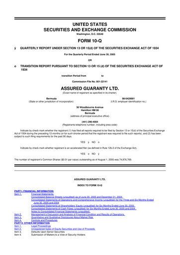 Miniature Assured Guaranty 10-Q Rapport trimestriel  