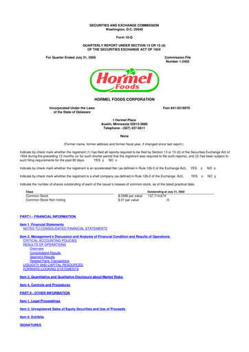 Thumbnail Hormel Foods 10-Q Quarterly Report FY 