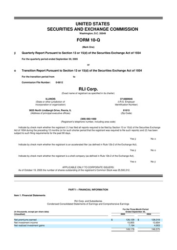 Vorschaubild RLI Corp.
 10-Q Quartalsbericht  