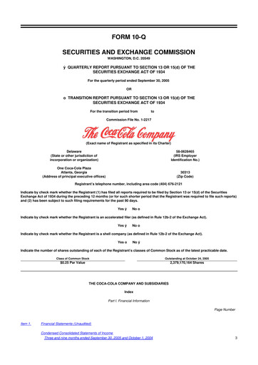 Thumbnail Coca-Cola 10-Q Quarterly Report FY 