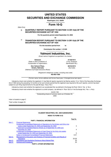 Thumbnail Valmont Industries
 10-Q Quarterly Report FY 