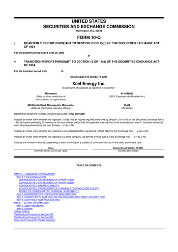Thumbnail Xcel Energy 10-Q Quarterly Report FY 