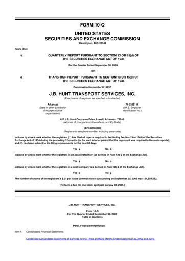 Thumbnail J. B. Hunt
 10-Q Quarterly Report FY 