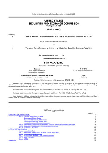 Miniature B&G Foods

 10-Q Rapport trimestriel  