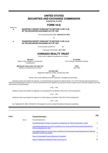 Miniature Vornado Realty Trust
 10-Q Rapport trimestriel  