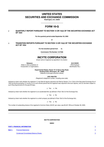 Thumbnail Incyte 10-Q Quarterly Report FY 