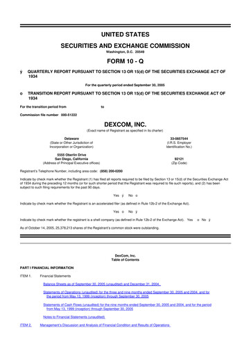 Thumbnail DexCom 10-Q Quarterly Report FY 