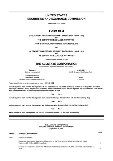 Thumbnail Allstate 10-Q Quarterly Report FY 