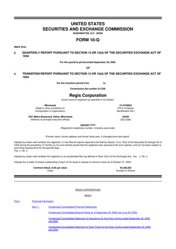 Thumbnail Regis Corporation
 10-Q Quarterly Report FY 