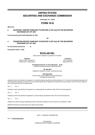 Thumbnail Ecolab 10-Q Quarterly Report FY 