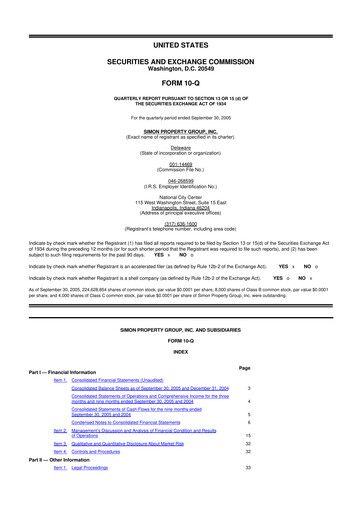 Thumbnail Simon Property Group 10-Q Quarterly Report FY 