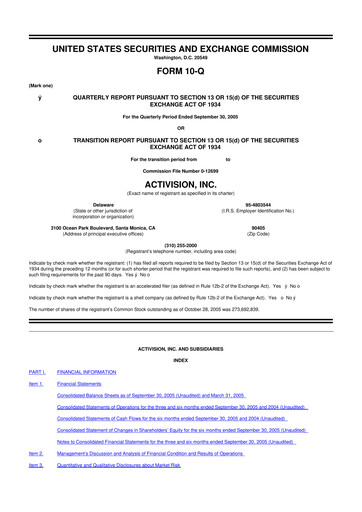 Thumbnail Activision Blizzard 10-Q Quarterly Report FY 