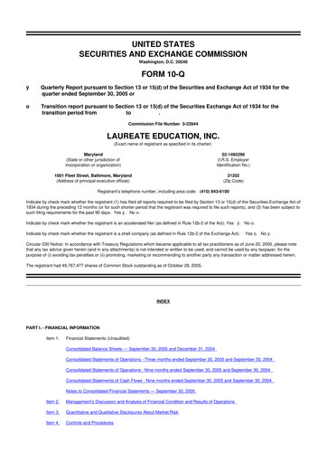 Thumbnail Laureate Education
 10-Q Quarterly Report FY 