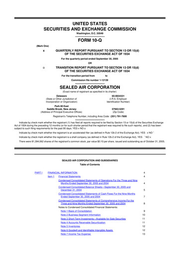 Miniature Sealed Air
 10-Q Rapport trimestriel  