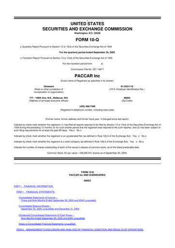 Thumbnail Paccar 10-Q Quarterly Report FY 