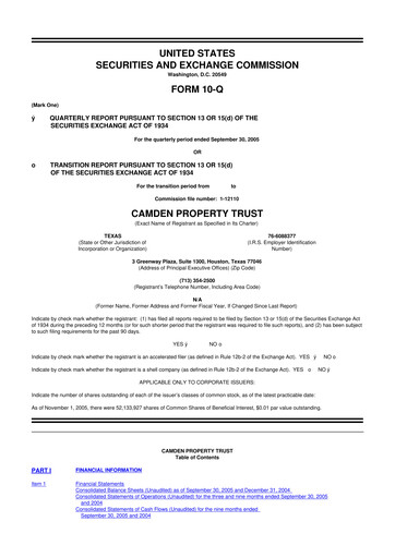 Thumbnail Camden Property Trust
 10-Q Quarterly Report FY 