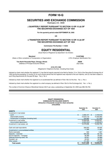 Thumbnail Equity Residential
 10-Q Quarterly Report FY 