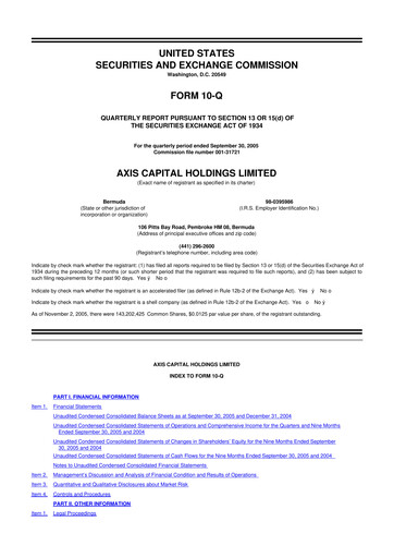 Vorschaubild AXIS Capital
 10-Q Quartalsbericht  