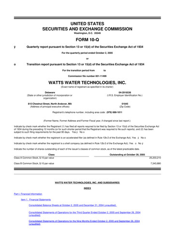 Thumbnail Watts Water Technologies
 10-Q Quarterly Report FY 