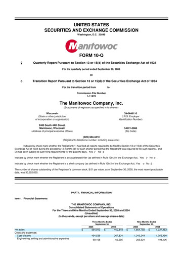 Thumbnail The Manitowoc Company
 10-Q Quarterly Report FY 
