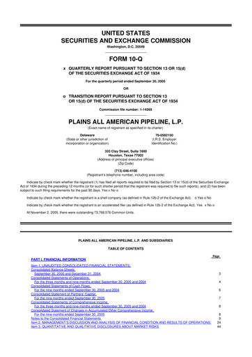 Thumbnail Plains All American Pipeline 10-Q Quarterly Report FY 