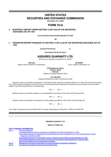 Miniature Assured Guaranty 10-Q Rapport trimestriel  
