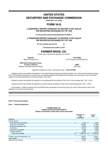 Thumbnail Farmer Brothers
 10-Q Quarterly Report FY 
