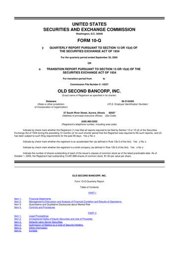 Vorschaubild Old Second Bancorp 10-Q Quartalsbericht  
