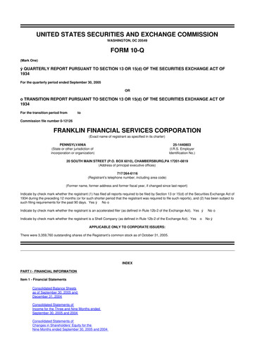 Thumbnail Franklin Financial Services Corporation 10-Q Quarterly Report FY 