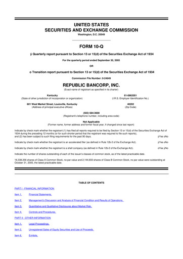 Thumbnail Republic Bank 10-Q Quarterly Report FY 