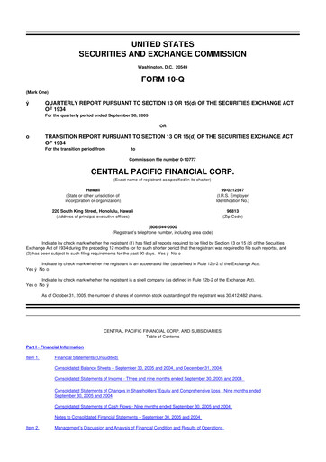 Miniature Central Pacific Financial 10-Q Rapport trimestriel  