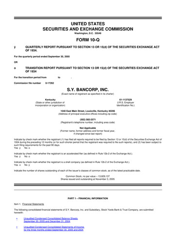 Thumbnail Stock Yards Bancorp 10-Q Quarterly Report FY 