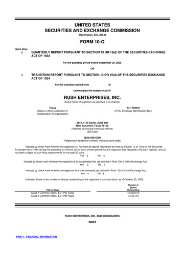 Thumbnail Rush Enterprises
 10-Q Quarterly Report FY 