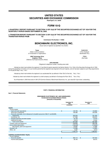 Vorschaubild Benchmark Electronics
 10-Q Quartalsbericht  