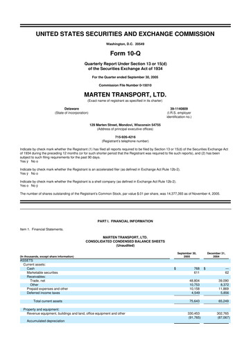 Thumbnail Marten Transport 10-Q Quarterly Report FY 