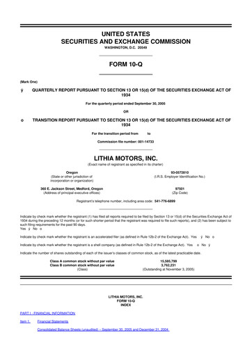 Thumbnail Lithia Motors 10-Q Quarterly Report FY 