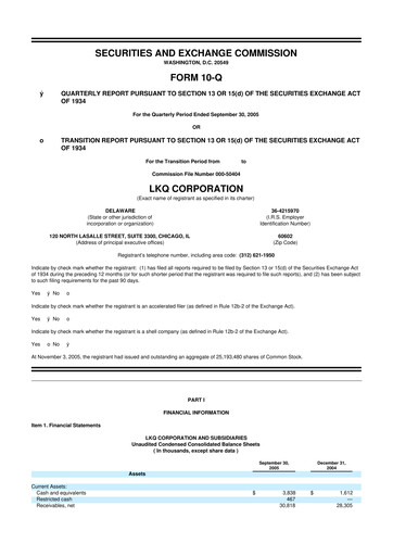 Thumbnail LKQ Corporation 10-Q Quarterly Report FY 