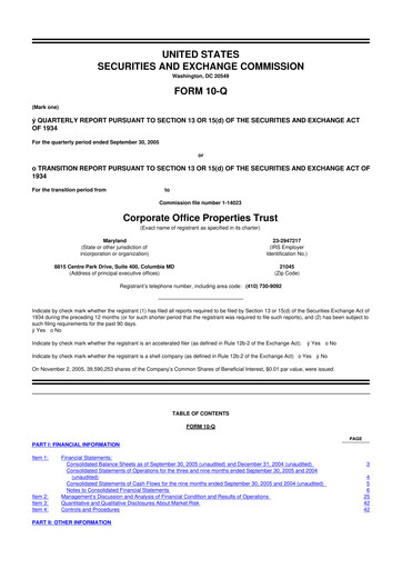 Miniature COPT Defense Properties 10-Q Rapport trimestriel  