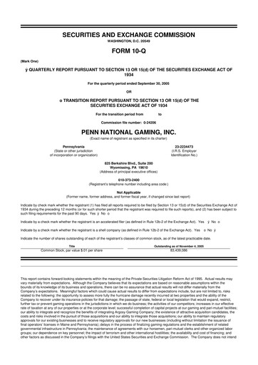 Thumbnail PENN Entertainment
 10-Q Quarterly Report FY 