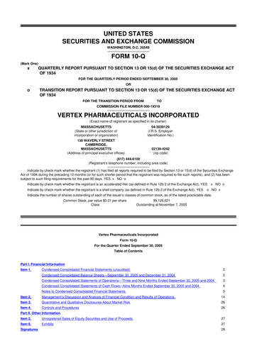 Thumbnail Vertex Pharmaceuticals 10-Q Quarterly Report FY 