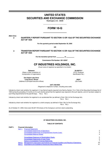 Thumbnail CF Industries
 10-Q Quarterly Report FY 