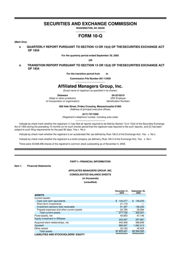 Thumbnail Affiliated Managers Group 10-Q Quarterly Report FY 