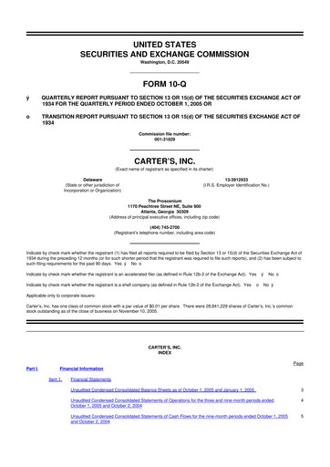 Thumbnail Carter's 10-Q Quarterly Report FY 