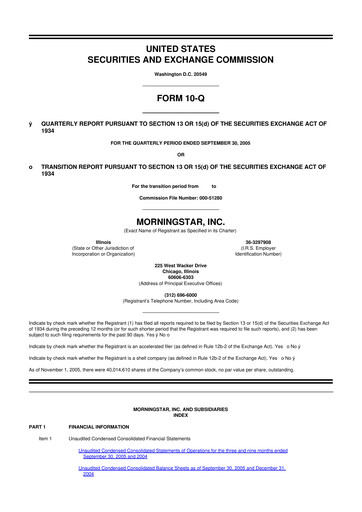 Thumbnail Morningstar
 10-Q Quarterly Report FY 