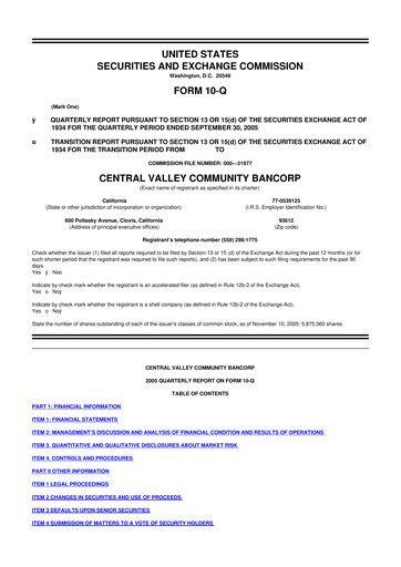 Thumbnail Community West Bancshares 10-Q Quarterly Report FY 