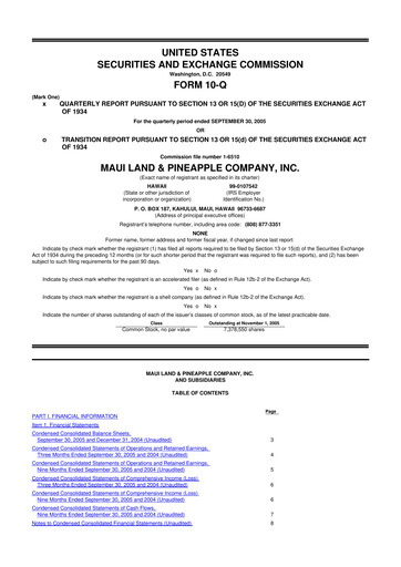 Thumbnail Maui Land & Pineapple Company 10-Q Quarterly Report FY 