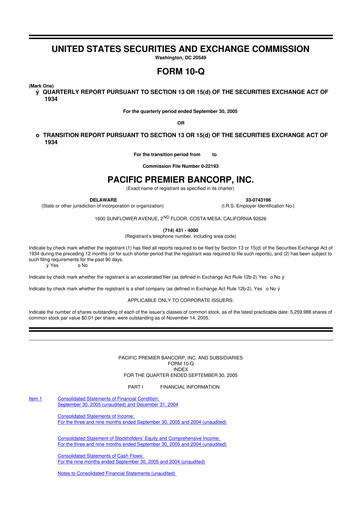 Thumbnail Pacific Premier Bancorp
 10-Q Quarterly Report FY 