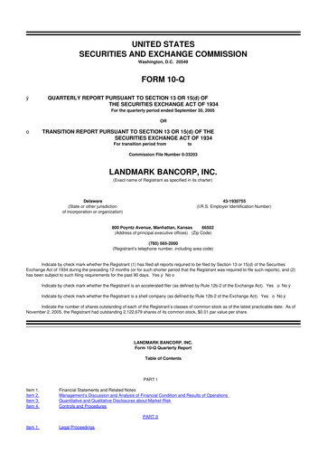 Thumbnail Landmark Bancorp 10-Q Quarterly Report FY 