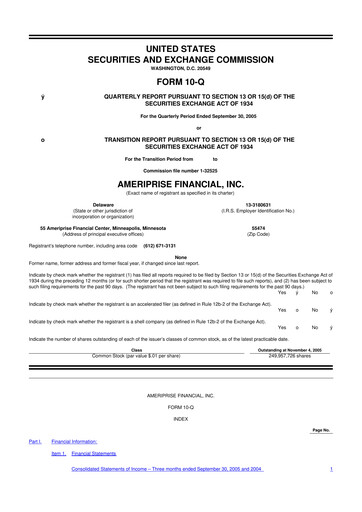 Thumbnail Ameriprise Financial
 10-Q Quarterly Report FY 