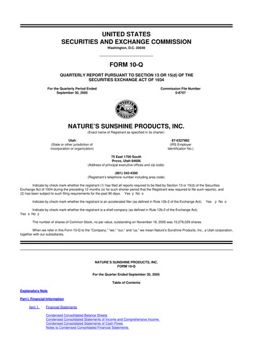 Thumbnail Nature's Sunshine Products 10-Q Quarterly Report FY 